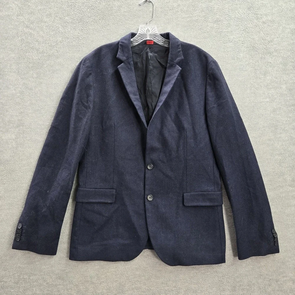 Hugo Boss Men Blazer 40R‎ Blue Polyester Virgin Wool Button Long Sleeve